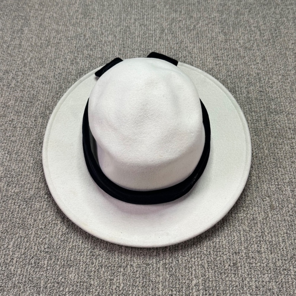 Maison Michel Paris Luxury Fedora Hat Rabbit Fur Felt White Cream Size L